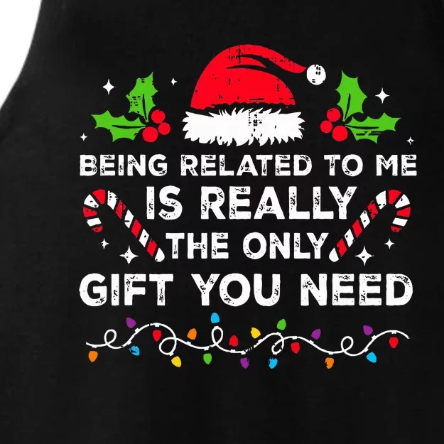 Being Related To Me Funny Christmas Family Xmas Pajamas Ladies Tri-Blend Wicking Tank