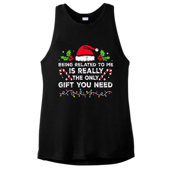 Being Related To Me Funny Christmas Family Xmas Pajamas Ladies Tri-Blend Wicking Tank