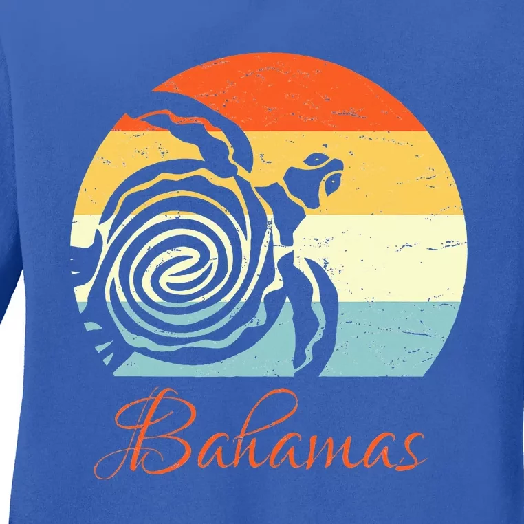 Bahamas Retro Throwback Sea Turtle Vacation Ladies Long Sleeve Shirt