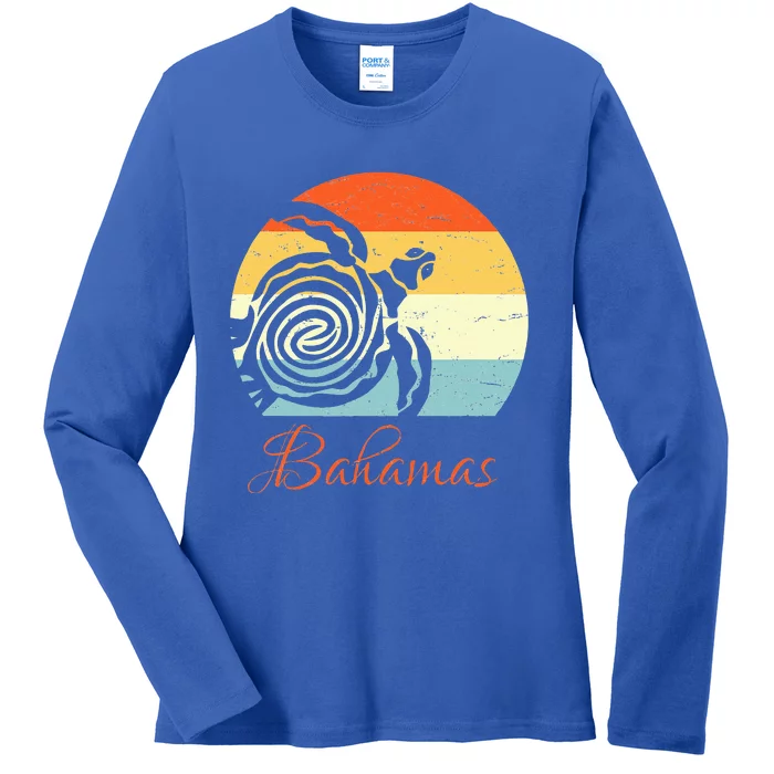 Bahamas Retro Throwback Sea Turtle Vacation Ladies Long Sleeve Shirt