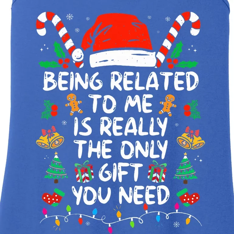 Being Related To Me Funny Christmas Family Xmas Pajamas Ladies Essential Tank