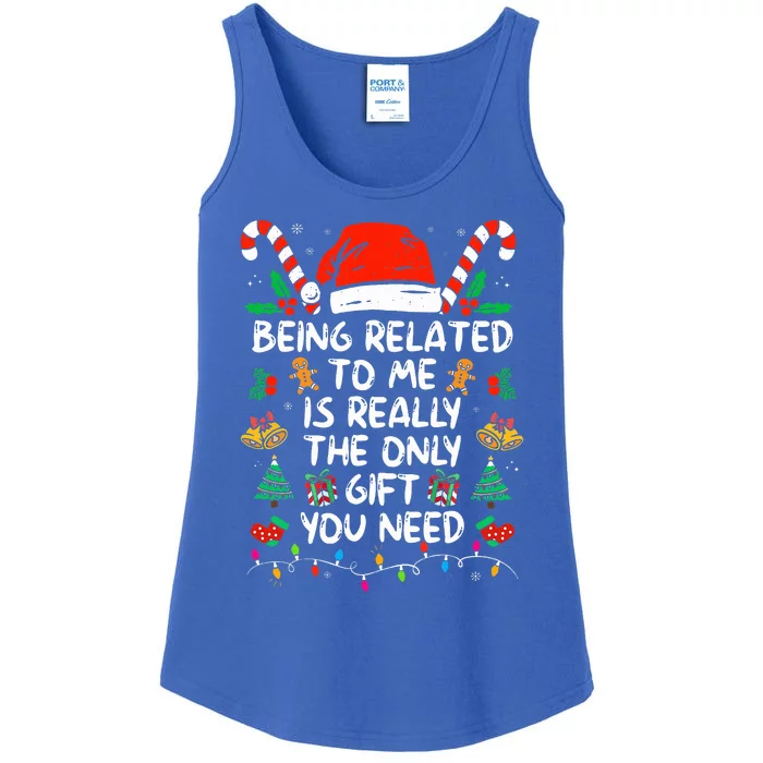 Being Related To Me Funny Christmas Family Xmas Pajamas Ladies Essential Tank