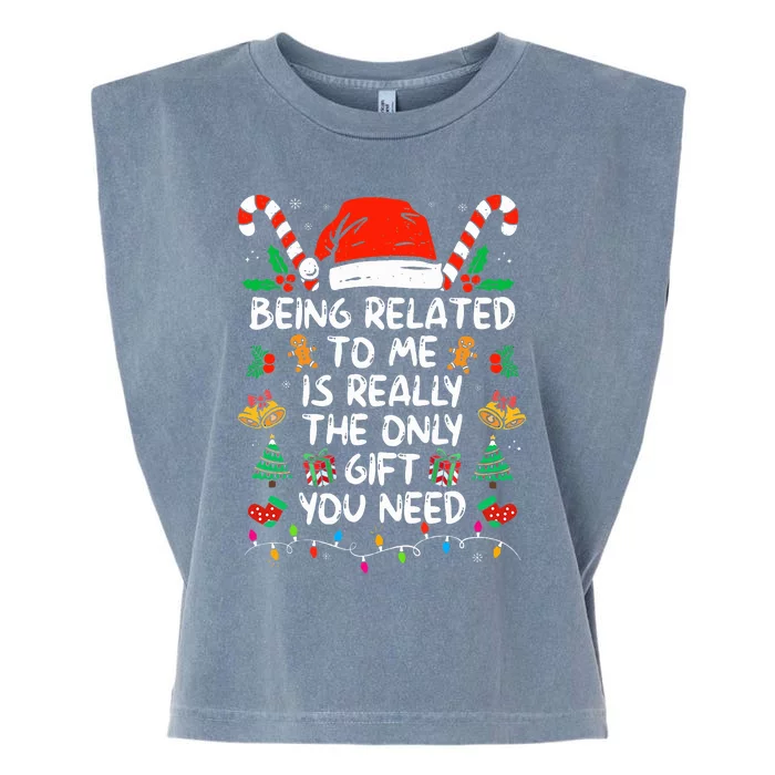 Being Related To Me Funny Christmas Family Xmas Pajamas Garment-Dyed Women's Muscle Tee