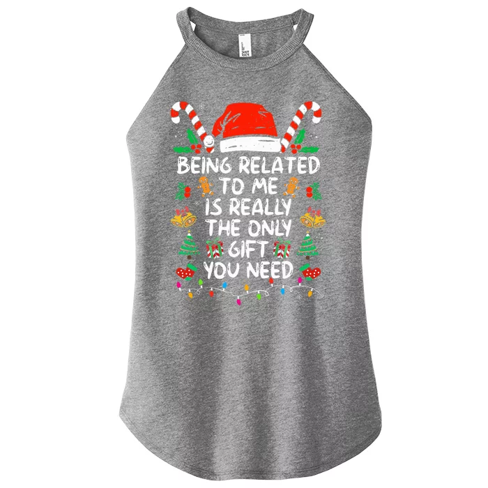 Being Related To Me Funny Christmas Family Xmas Pajamas Women’s Perfect Tri Rocker Tank