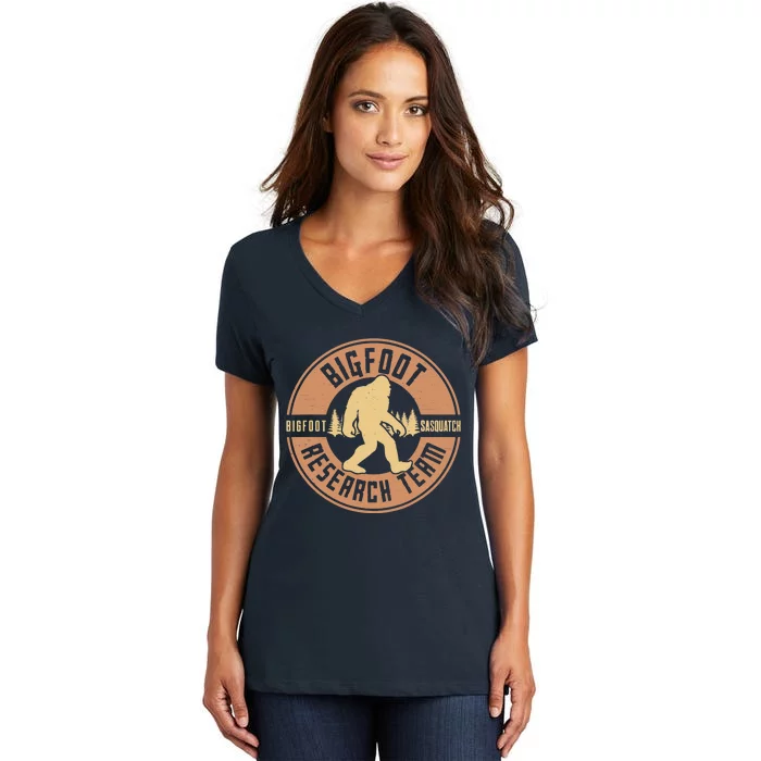 Bigfoot Research Team Retro Vintage Sasquatch Women's V-Neck T-Shirt