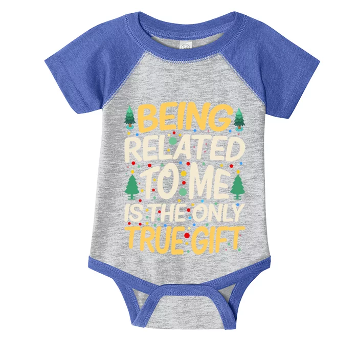 Being Related To Me Funny Christmas Saying Gift Infant Baby Jersey Bodysuit