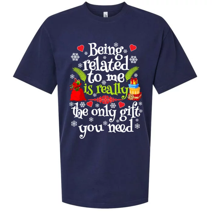 Being Related To Me Christmas Xmas Sarcastic Funny Saying Cool Gift Sueded Cloud Jersey T-Shirt