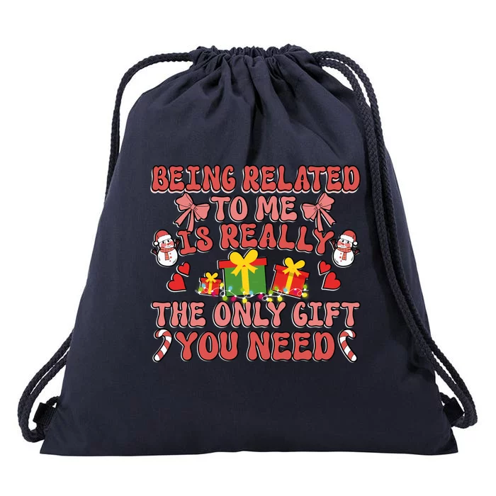 Being Related To Me Funny Christmas Family Xmas Groovy Gift Drawstring Bag