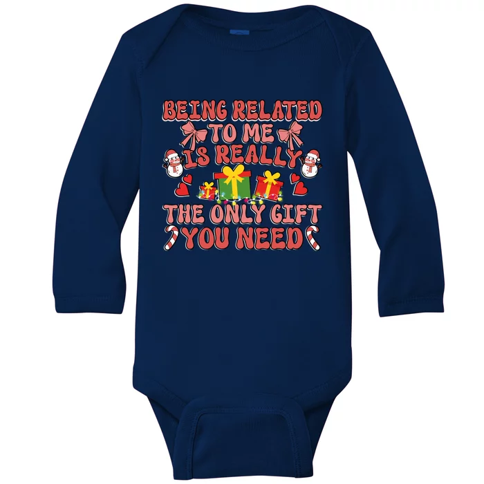 Being Related To Me Funny Christmas Family Xmas Groovy Gift Baby Long Sleeve Bodysuit