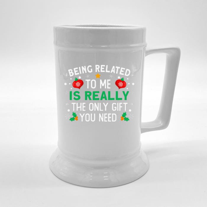 Being Related To Me Funny Christmas Front & Back Beer Stein