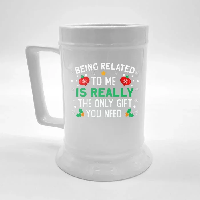 Being Related To Me Funny Christmas Front & Back Beer Stein