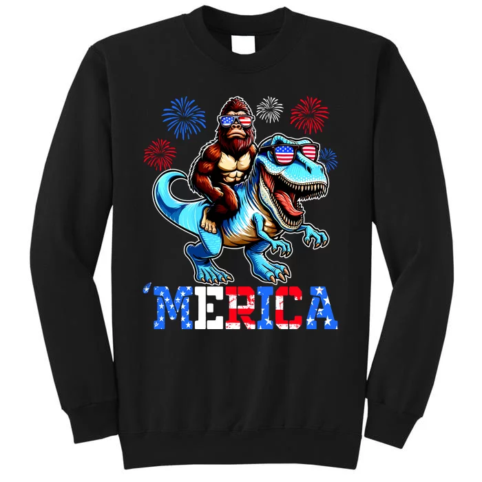 Bigfoot Riding Trex 4th Of July Merica Sweatshirt