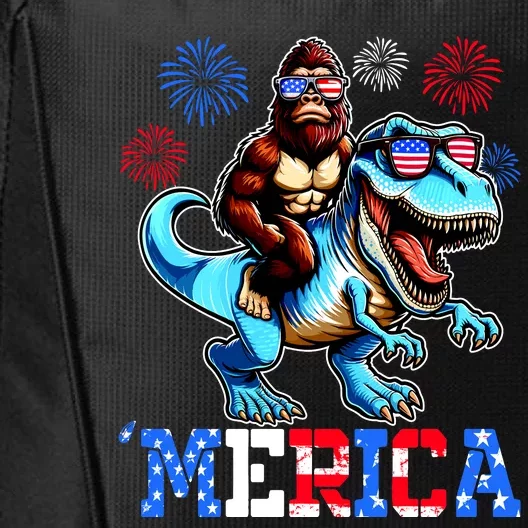 Bigfoot Riding Trex 4th Of July Merica City Backpack