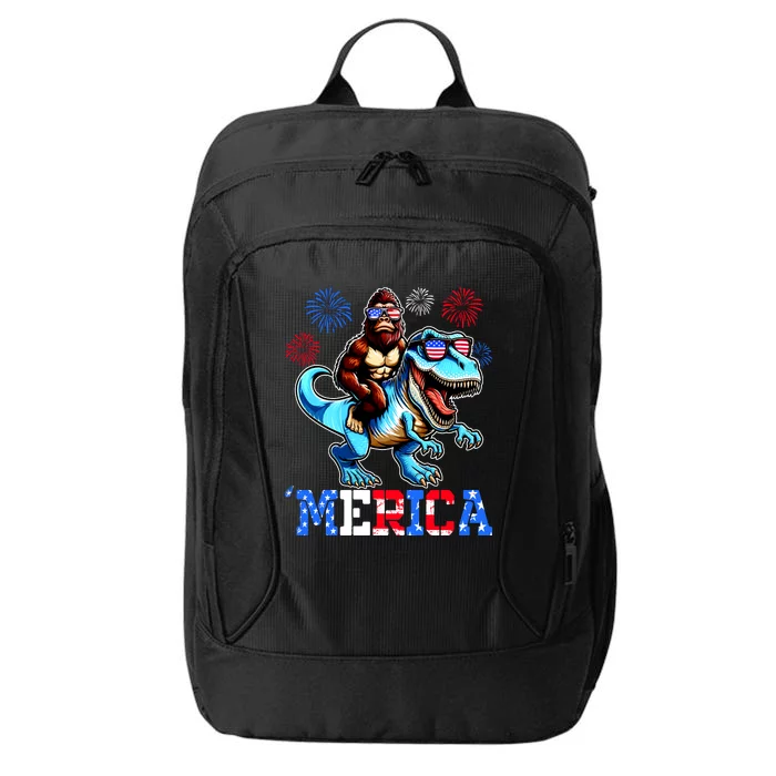 Bigfoot Riding Trex 4th Of July Merica City Backpack