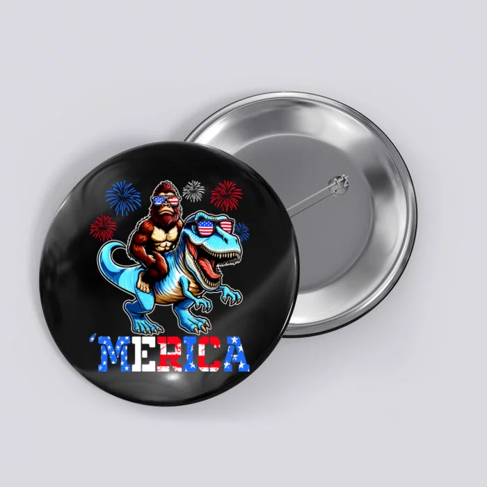 Bigfoot Riding Trex 4th Of July Merica Button