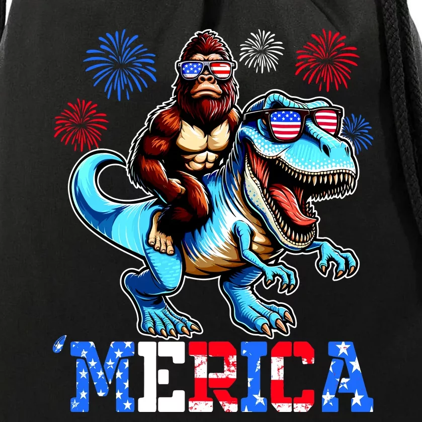 Bigfoot Riding Trex 4th Of July Merica Drawstring Bag