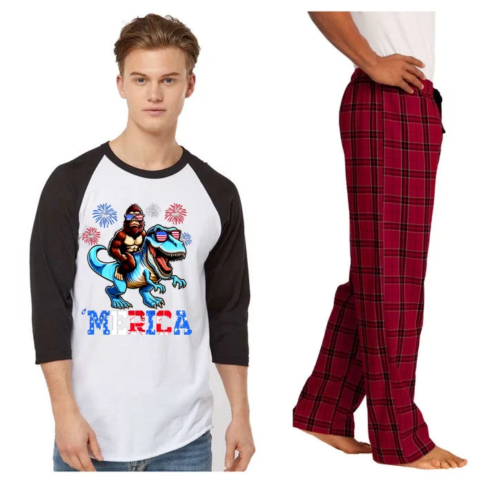 Bigfoot Riding Trex 4th Of July Merica Raglan Sleeve Pajama Set