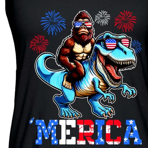 Bigfoot Riding Trex 4th Of July Merica Ladies Essential Flowy Tank