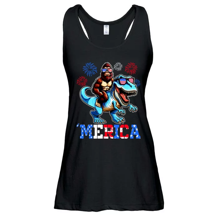 Bigfoot Riding Trex 4th Of July Merica Ladies Essential Flowy Tank