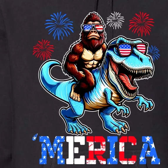 Bigfoot Riding Trex 4th Of July Merica Premium Hoodie