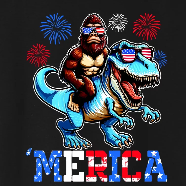 Bigfoot Riding Trex 4th Of July Merica Women's Crop Top Tee