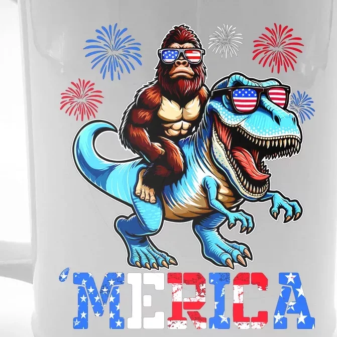 Bigfoot Riding Trex 4th Of July Merica Front & Back Beer Stein