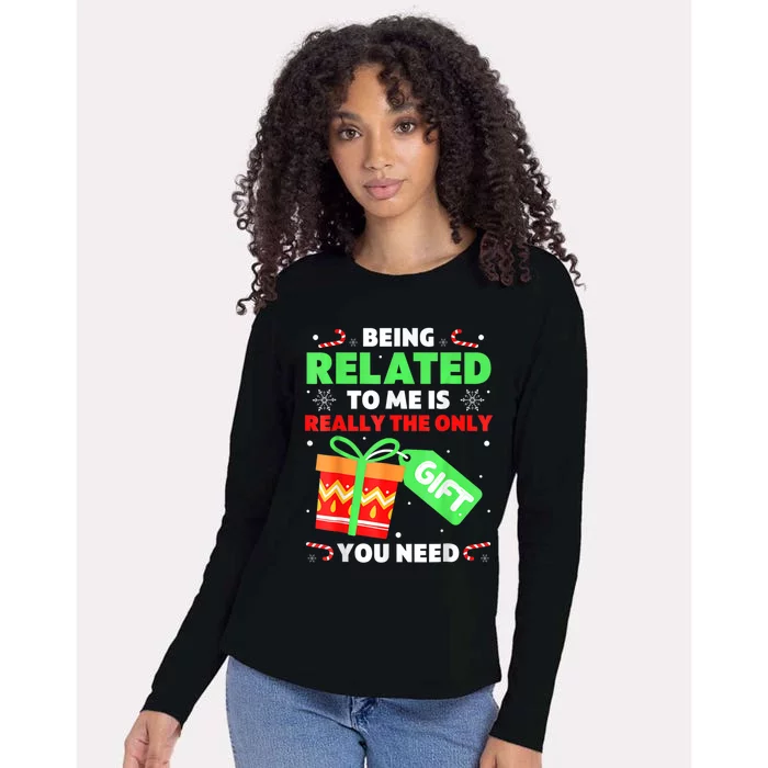 Being Related To Me Funny Christmas Pajama Cool Gift Womens Cotton Relaxed Long Sleeve T-Shirt