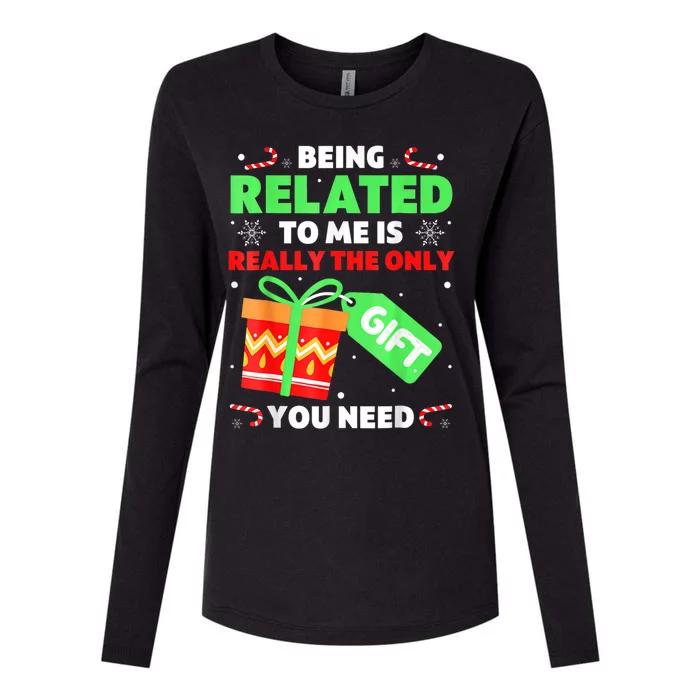 Being Related To Me Funny Christmas Pajama Cool Gift Womens Cotton Relaxed Long Sleeve T-Shirt