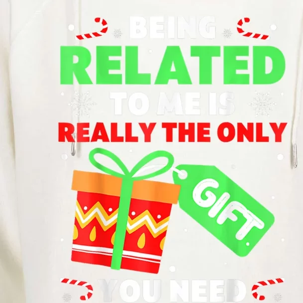 Being Related To Me Funny Christmas Pajama Cool Gift Womens Funnel Neck Pullover Hood