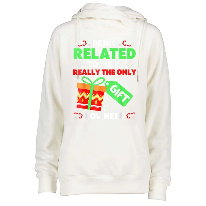 Being Related To Me Funny Christmas Pajama Cool Gift Womens Funnel Neck Pullover Hood