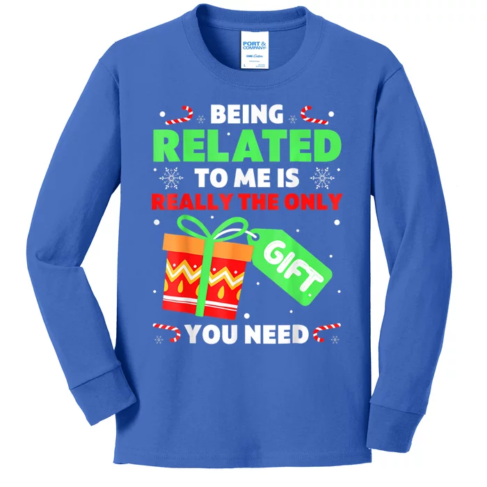 Being Related To Me Funny Christmas Pajama Cool Gift Kids Long Sleeve Shirt