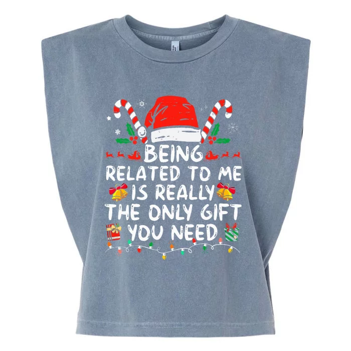 Being Related To Me Funny Christmas Family Xmas Pajamas Garment-Dyed Women's Muscle Tee