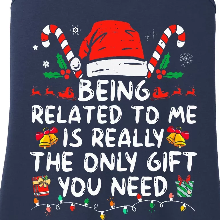 Being Related To Me Funny Christmas Family Xmas Pajamas Ladies Essential Tank