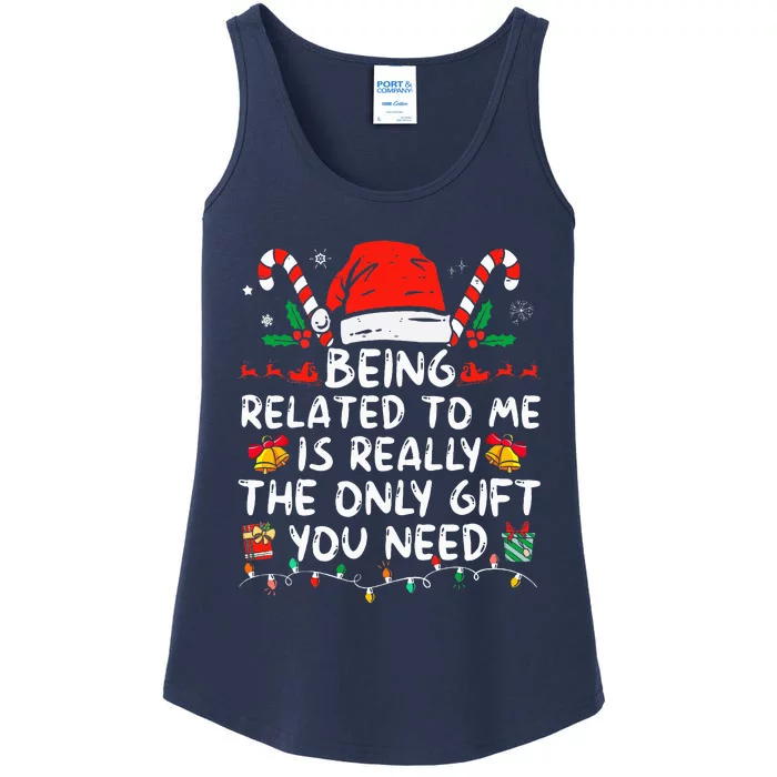 Being Related To Me Funny Christmas Family Xmas Pajamas Ladies Essential Tank