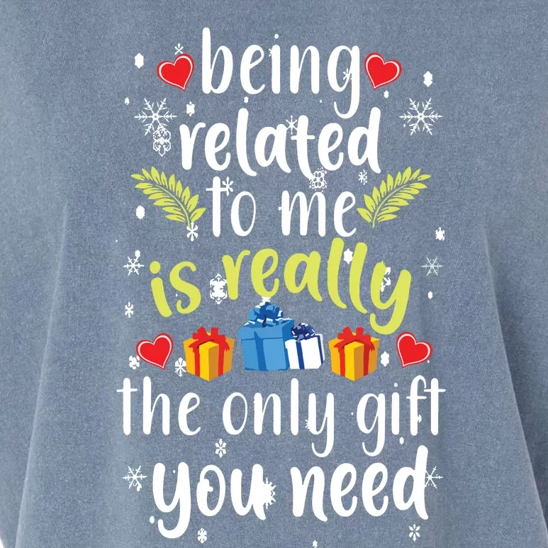 Being Related To Me Funny Christmas Family Xmas Pajamas Garment-Dyed Women's Muscle Tee