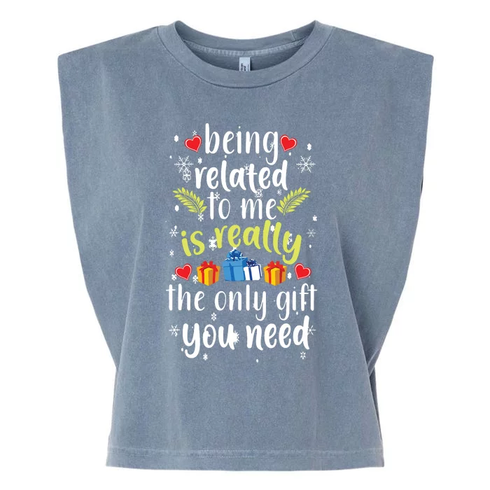 Being Related To Me Funny Christmas Family Xmas Pajamas Garment-Dyed Women's Muscle Tee