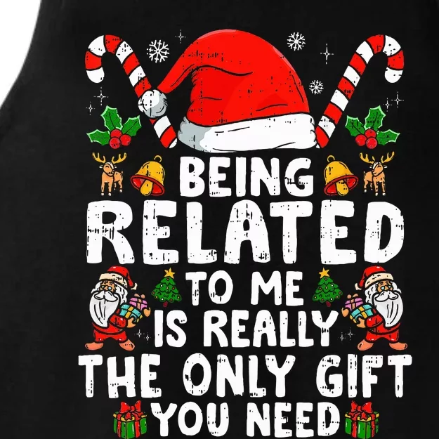 Being Related To Me Funny Christmas Family Xmas Pajamas Ladies Tri-Blend Wicking Tank