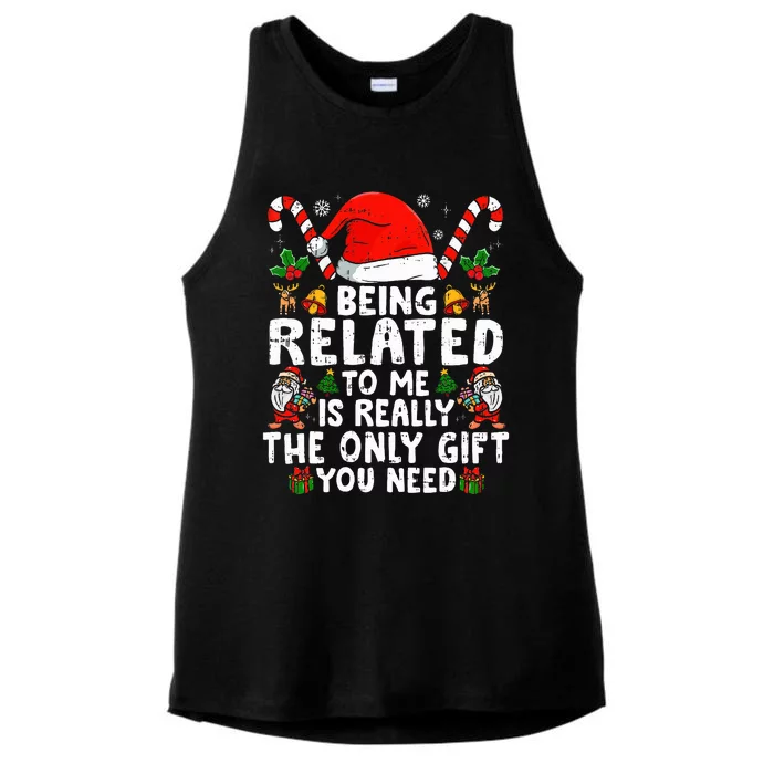 Being Related To Me Funny Christmas Family Xmas Pajamas Ladies Tri-Blend Wicking Tank