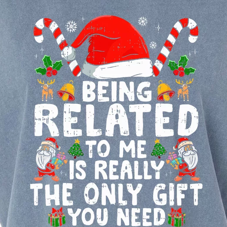 Being Related To Me Funny Christmas Family Xmas Pajamas Garment-Dyed Women's Muscle Tee