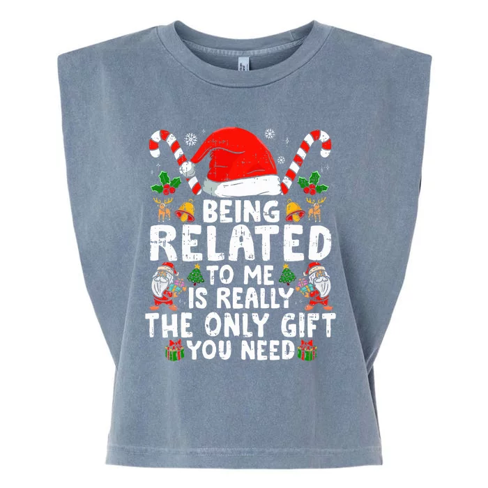 Being Related To Me Funny Christmas Family Xmas Pajamas Garment-Dyed Women's Muscle Tee