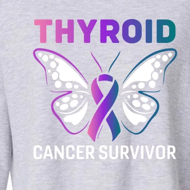 Butterfly Ribbon Thyroid Cancer Survivor Cool Gift Cropped Pullover Crew