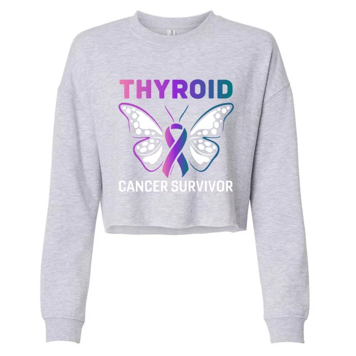 Butterfly Ribbon Thyroid Cancer Survivor Cool Gift Cropped Pullover Crew