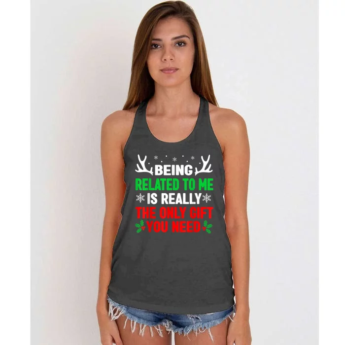 Being Related To Me Funny Christmas Shirts   Family Women's Knotted Racerback Tank