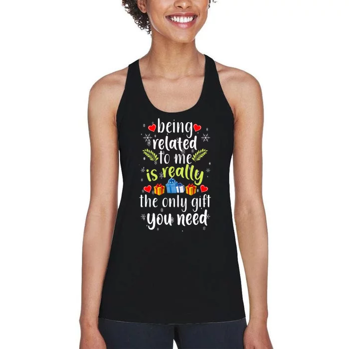 Being Related To Me Funny Christmas Family Xmas Pajamas Women's Racerback Tank