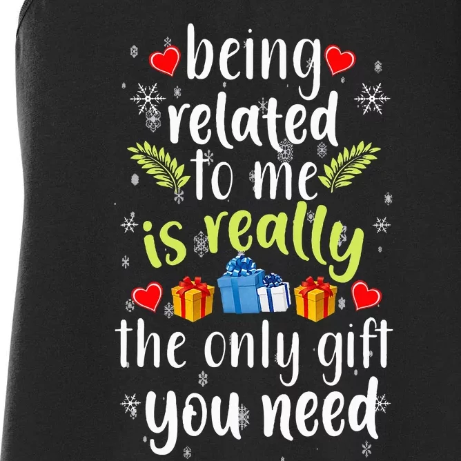 Being Related To Me Funny Christmas Family Xmas Pajamas Women's Racerback Tank