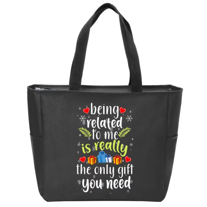 Being Related To Me Funny Christmas Family Xmas Pajamas Zip Tote Bag