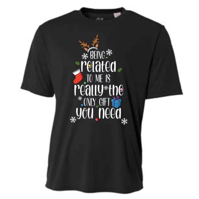 Being Related To Me Funny Xmas Christmas Quote Lettering Gift Cooling Performance Crew T-Shirt