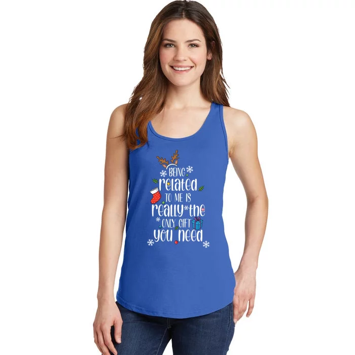 Being Related To Me Funny Xmas Christmas Quote Lettering Gift Ladies Essential Tank