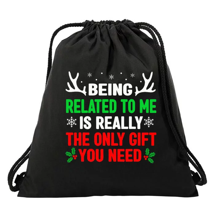 Being Related To Me Funny Christmas Family Drawstring Bag