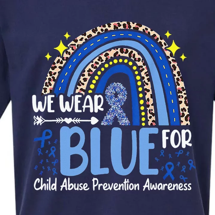 Blue Ribbon Tree Heart Child Abuse Prevention Month Support Sueded Cloud Jersey T-Shirt